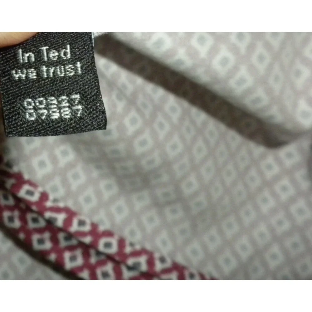 Ted Baker London Dress Shirt Size 4 L Red Geometric Button Up Long Sleeve‎ Cuffs